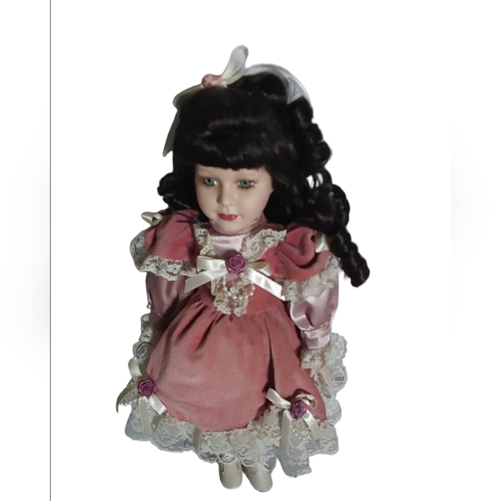 Vanessa Doll Collection Elegant Pink Porcelain Doll with Lace Dress ( SNAP)